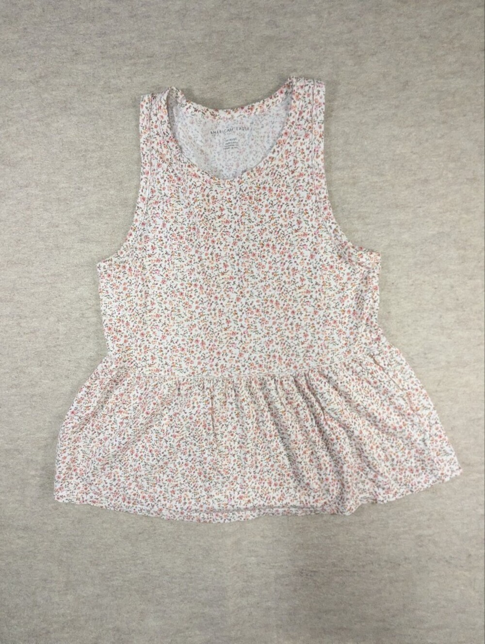 AE Summer Simple Floral Peplum Tank Top White Pink & Green Cotton Cute Medium